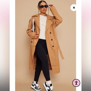 Pretty Little Thing Camel Faux Leather Drop Arm Midi Trench Coat